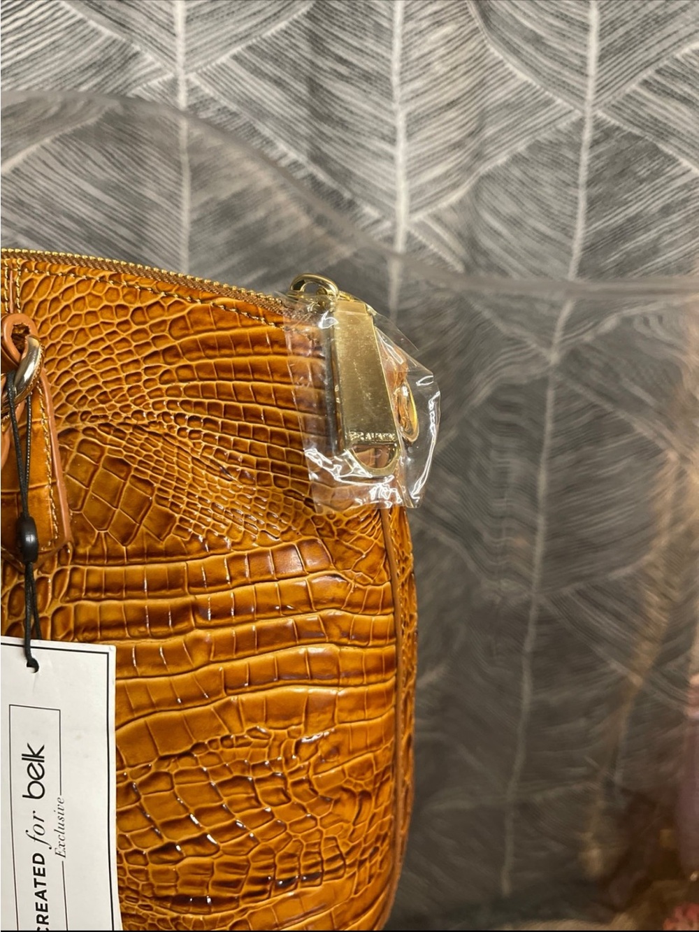 Brahmin Croc-Embossed Satchel - Cognac - Picture 7 of 10